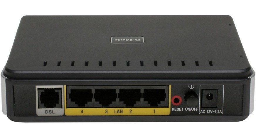 پشت مودم D-Link DSL-2540U با پورت‌های LAN و DSL