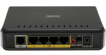 پشت مودم D-Link DSL-2540U با پورت‌های LAN و DSL